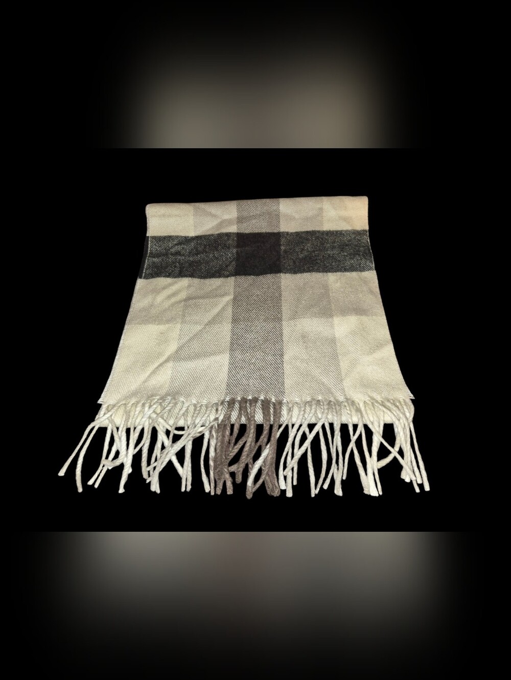 Christian Dior Cashmaire Plaid Cream Brown Fringe Acrylic Scarf